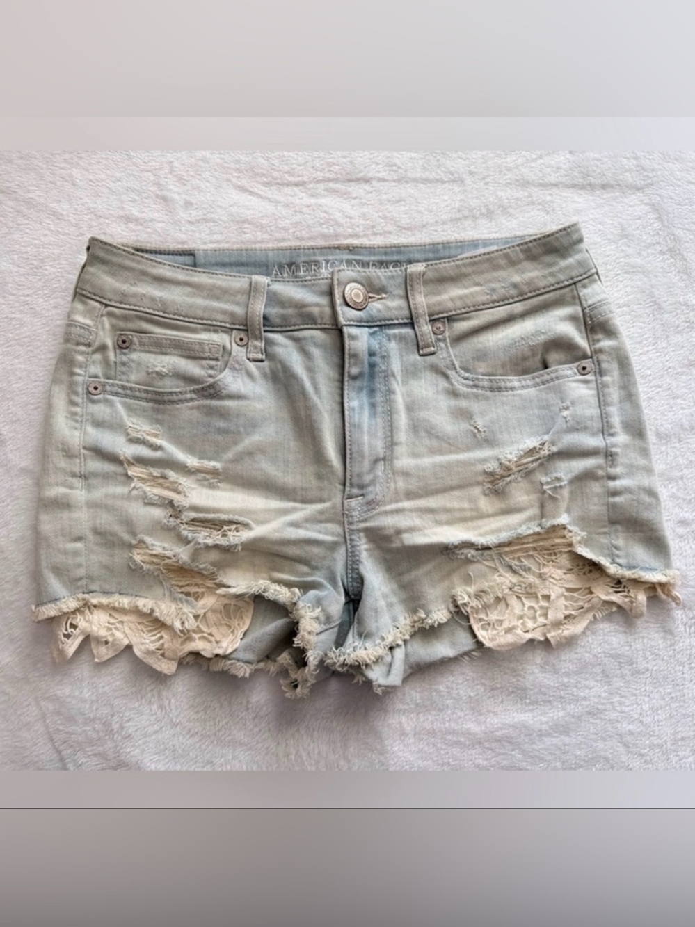 American Eagle Hi-Rise Shortie Super Stretch Distressed Denim Shorts Size 4